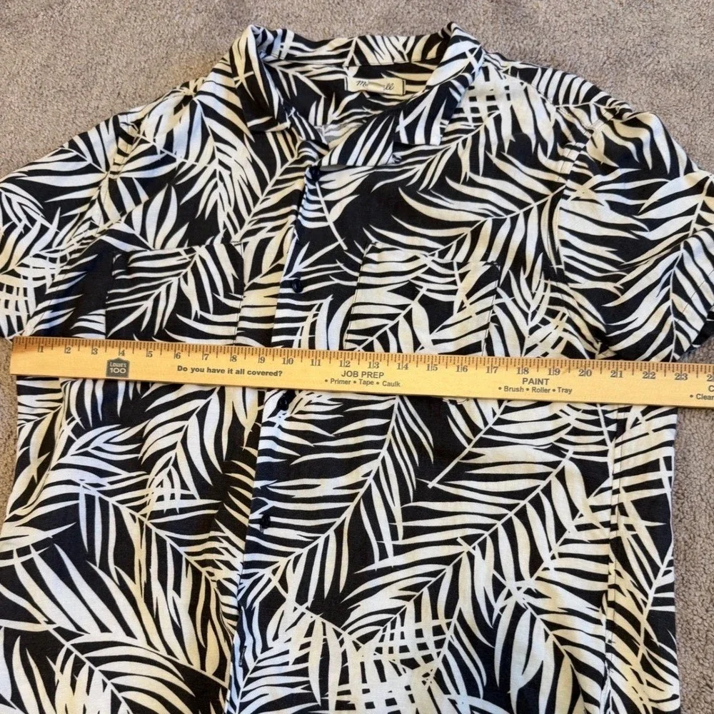 Madewell Mens Large Black White Tropical Palm Leaf Linen Blend Camp Shirt L‎